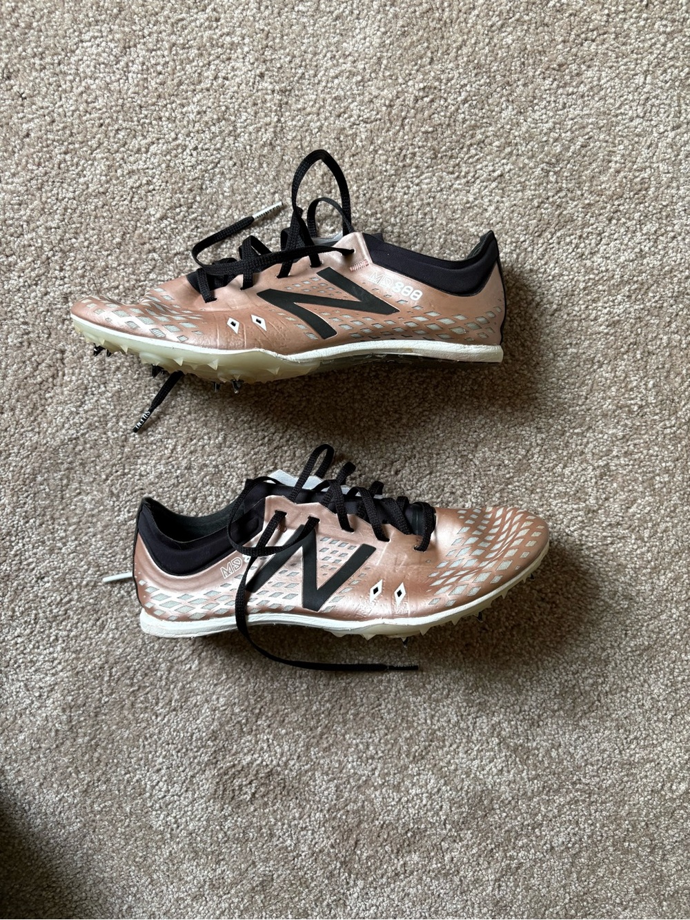 New Balance Rose Gold and Black Racing Spikes